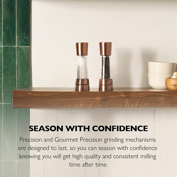 Cole & Mason Derwent Salt & Pepper Grinder Set - Salt & Pepper Grinder Set with Adjustable Grind Settings - Easily Refillable Spice Mills for Enhanced Taste - Copper with Stainless Steel Funnel