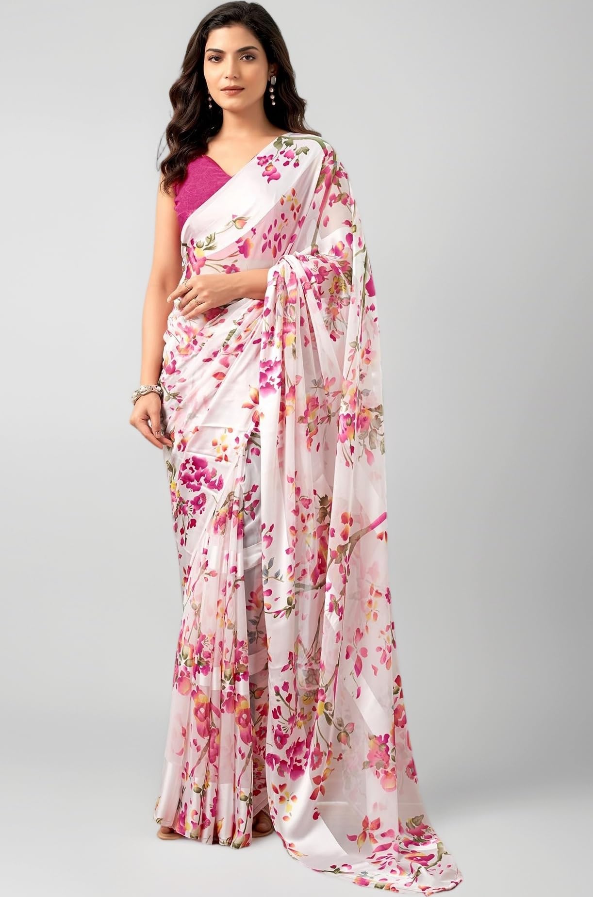 SIRIL Women's Georgette Floral Printed Saree With Unstitched Blouse Piece