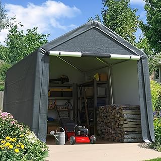 Quictent Heavy Duty 8x10FT Carport Shelter with Roll-Up Mesh Windows & Reinforced Frame, Portable Garage Canopy for Motorcycle Storage, Outdoor Equipment, Patio Furniture Cover - Dark Gray