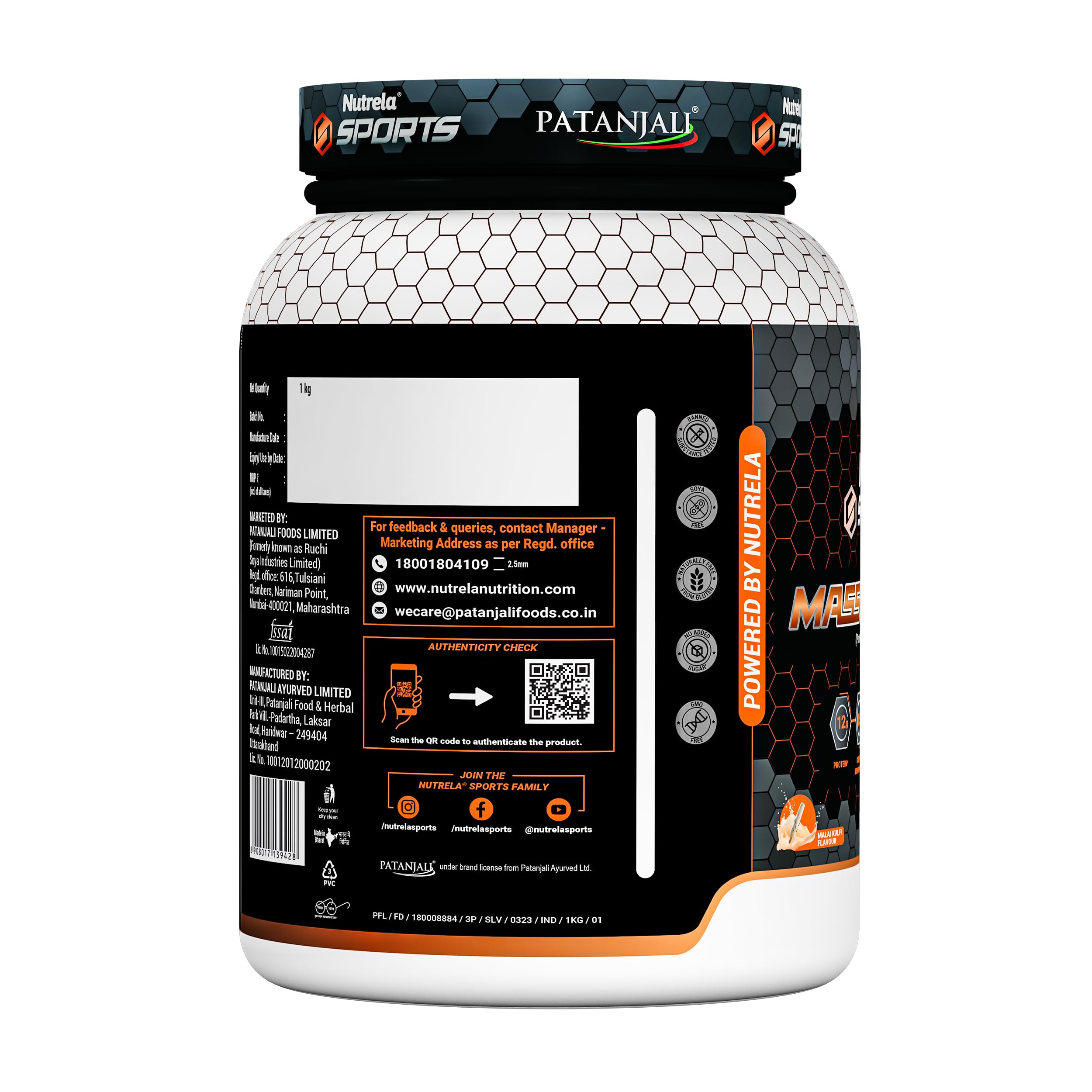Nutrela Sports Mass Gainer Protein Powder 1 kg (Malai Kulfi) with Shaker | With 2.5g Creatine, 33.1g Carbs & Biofermented Vitamins — Amazon image 5