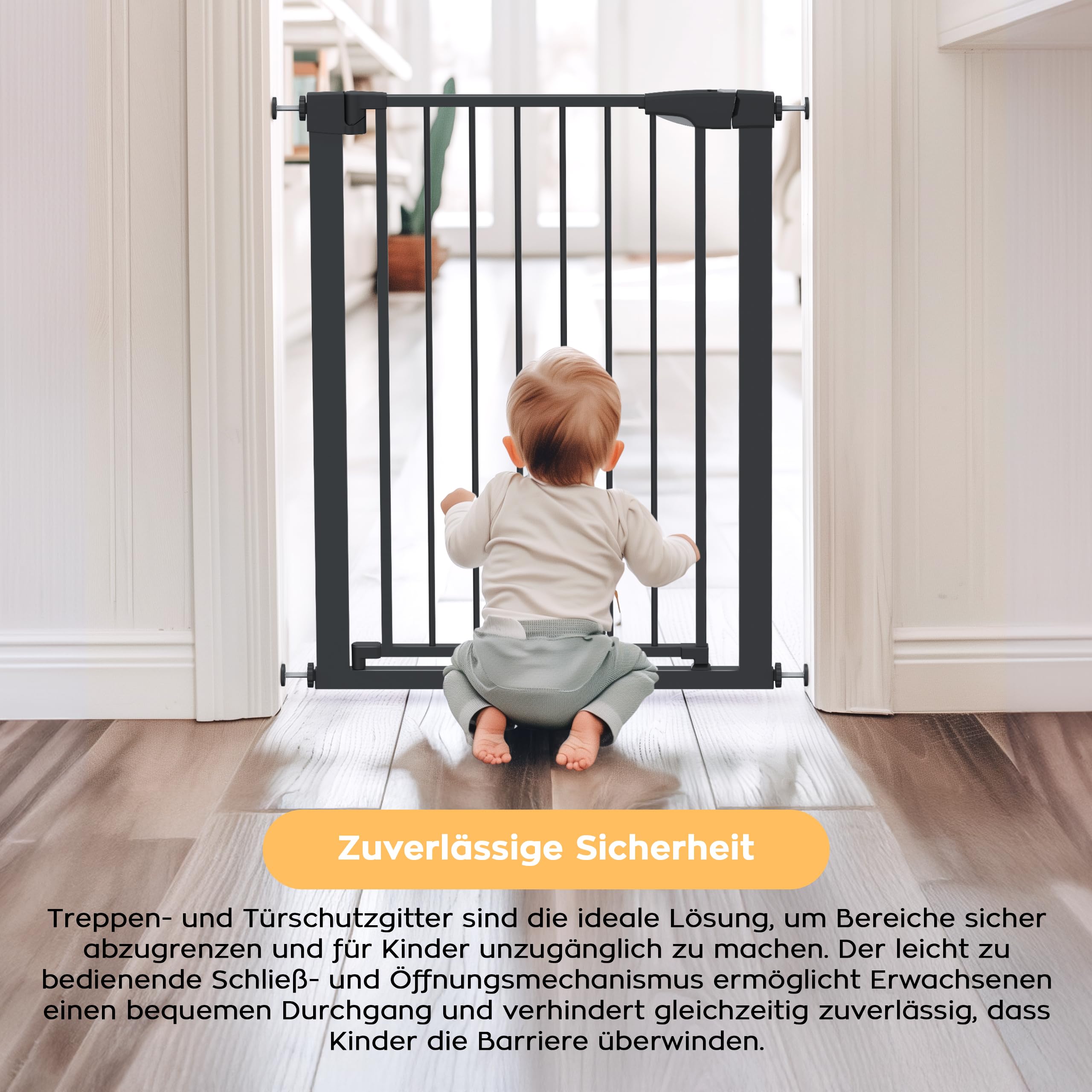 Tulano Guardian 5.0 Treppenschutzgitter ohne Bohren - 75–117 cm | Für Treppen und Türen - 92 cm hoch - beidseitig mit einer Hand öffnen - schließt automatisch - 2 Verlängerungen -Schwarz