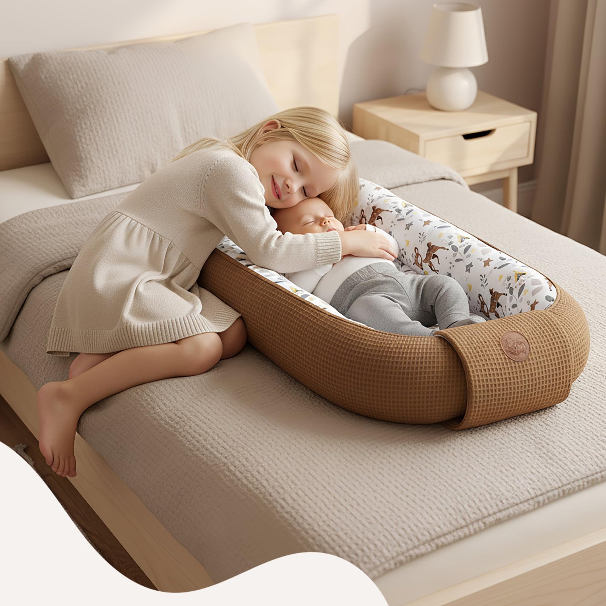 Kokon z zakładką i naszywką Totsy Baby bawełna jelonki i niedźwiedzie + wafel brązowy 65x120