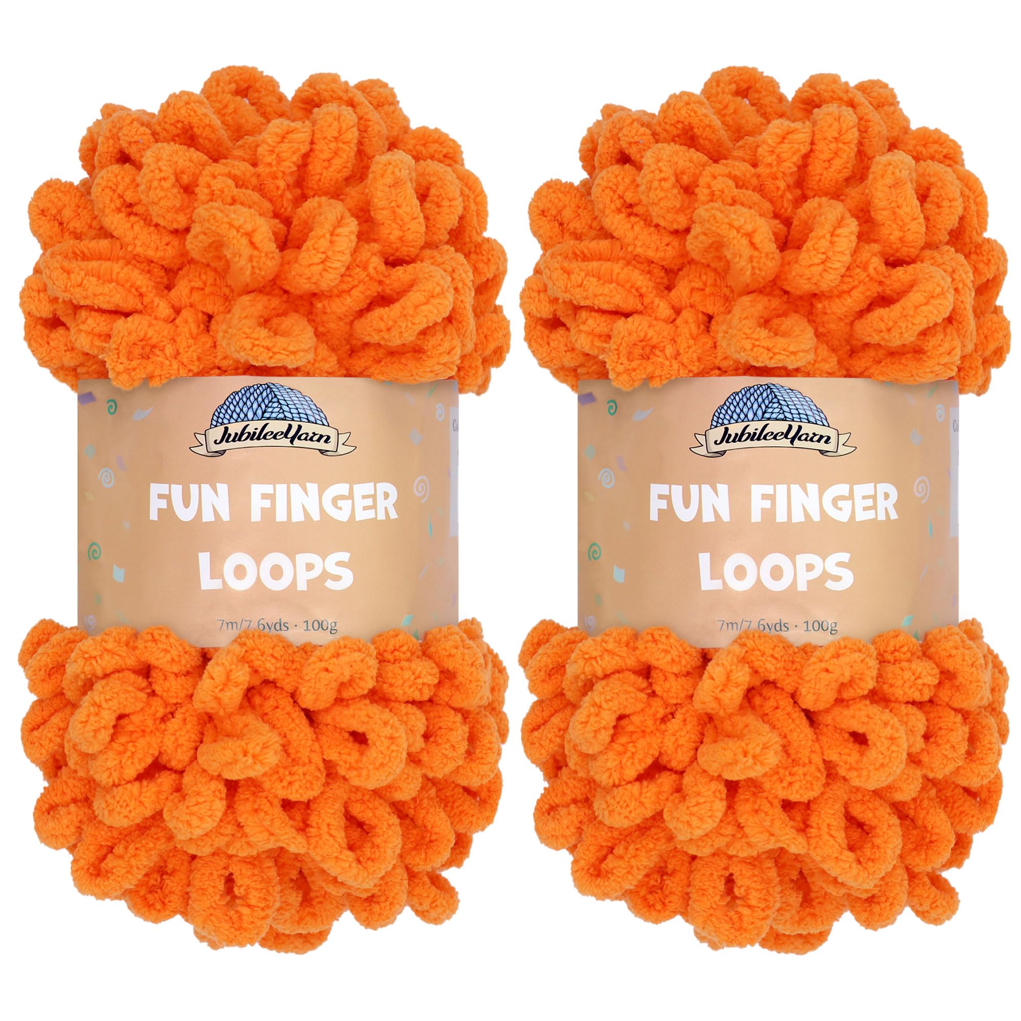 JubileeYarn Fun Finger Loops Yarn - Polyester Jumbo Weight Loop Yarn - 100g/Skein - Orange Peel - 2 Skeins