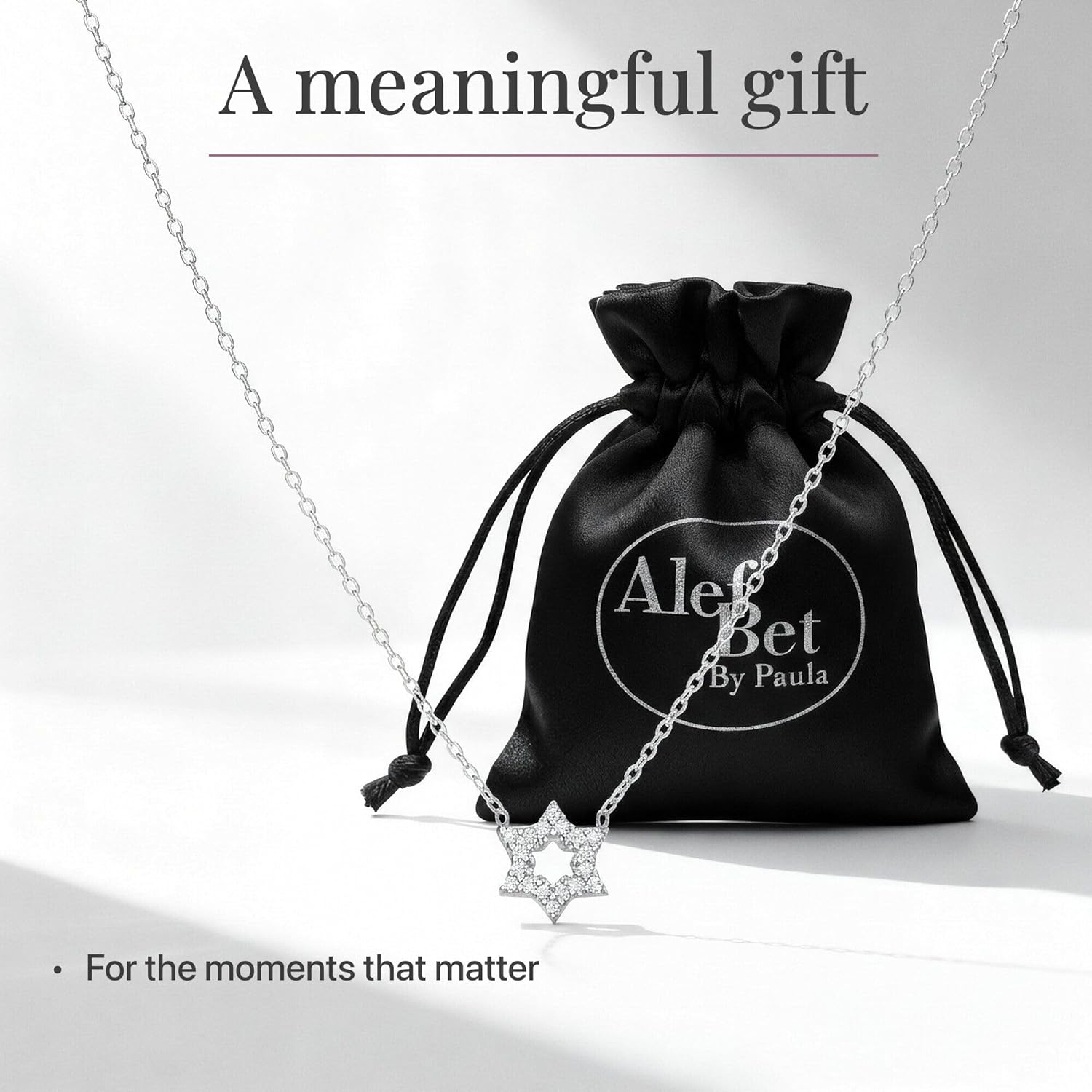 Alef Bet by Paula Petite Sterling Silver Star of David Necklace for Women | Dainty CZ Pendant | Adjustable Jewish Faith Jewelry Gift - Image 6