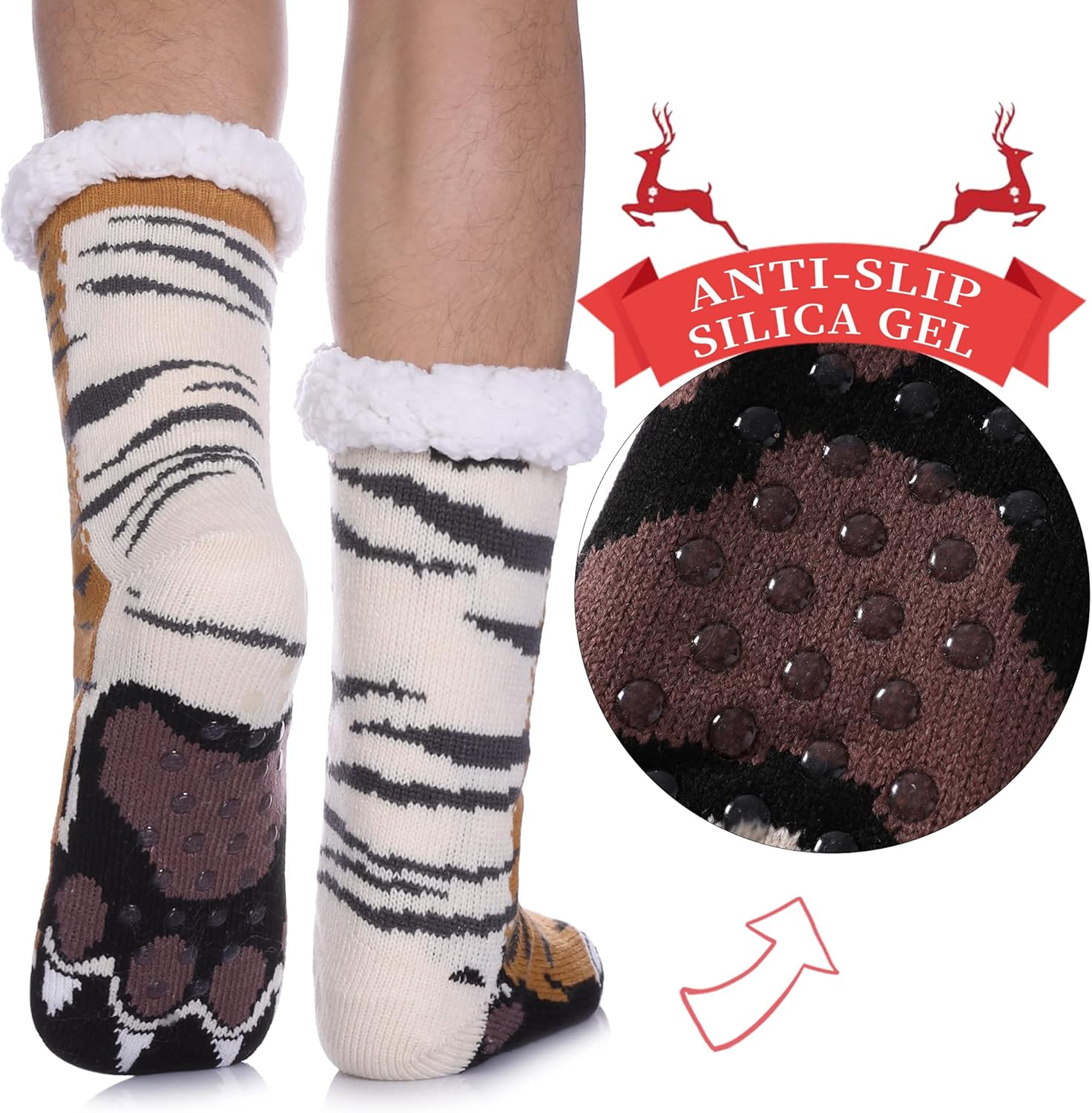 SDBING Mens Slipper Socks with Grippers Winter Warm Cozy Thick Fuzzy Indoor Fluffy Home Socks - Image 3