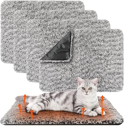 Paquete de 4 Almohadillas Autocalentables para Gatos, Alfombrilla Calefactora para Gatos Lavable, Almohadillas Térmicas para Perros sin Hogar,