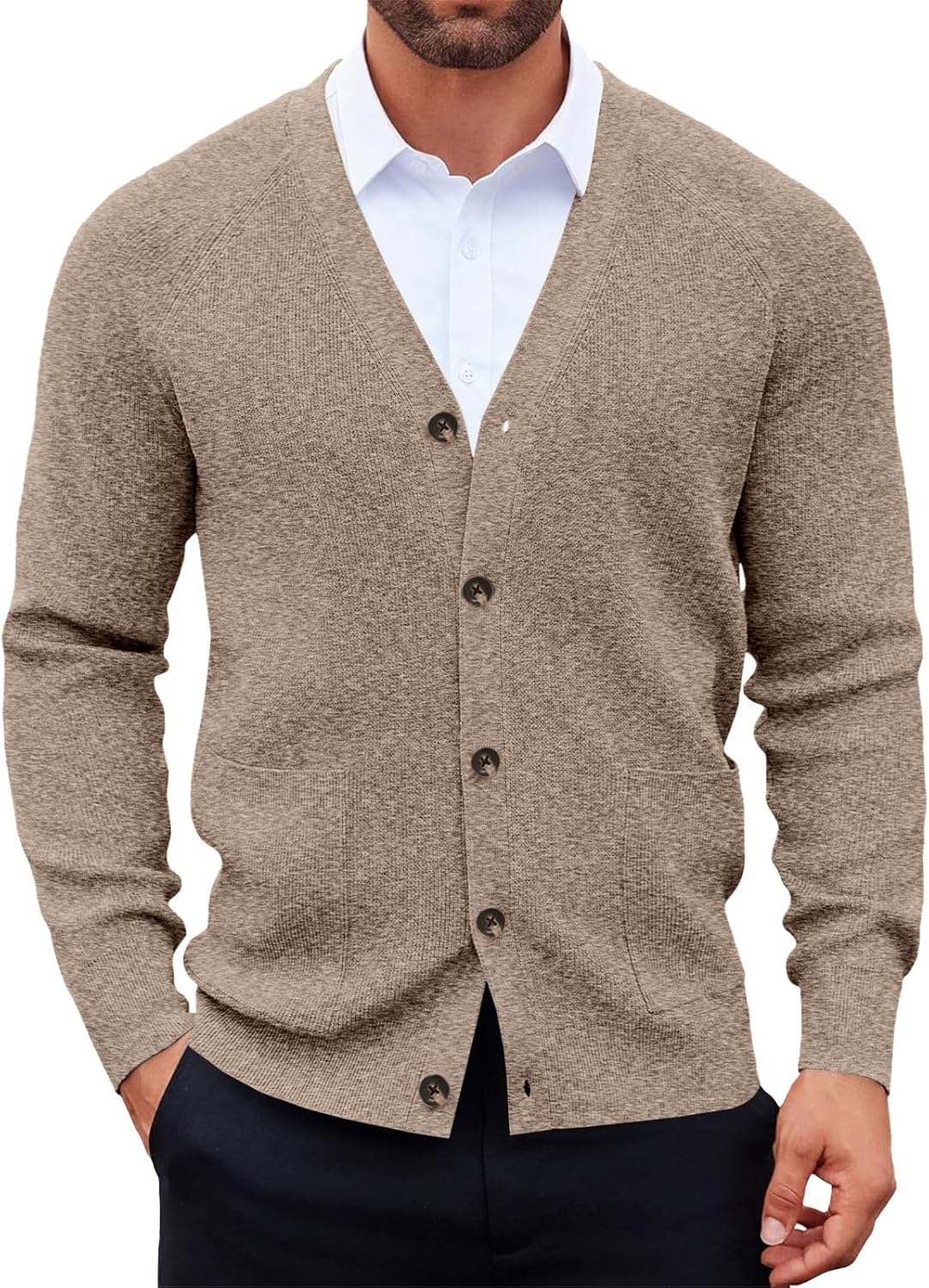 Runcati Men's Cardigan Sweater V Neck Long Sleeve Casul Cardigan Button Down Knitted Sweaters with Pockets