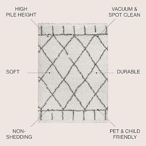 Miniatura 3 de JONATHAN Y MCR101B-8 Mercer Shag - Alfombra de felpa con borlas geométricas marroquíes y enrejado para interiores, estilo bohemio, contemporáneo,