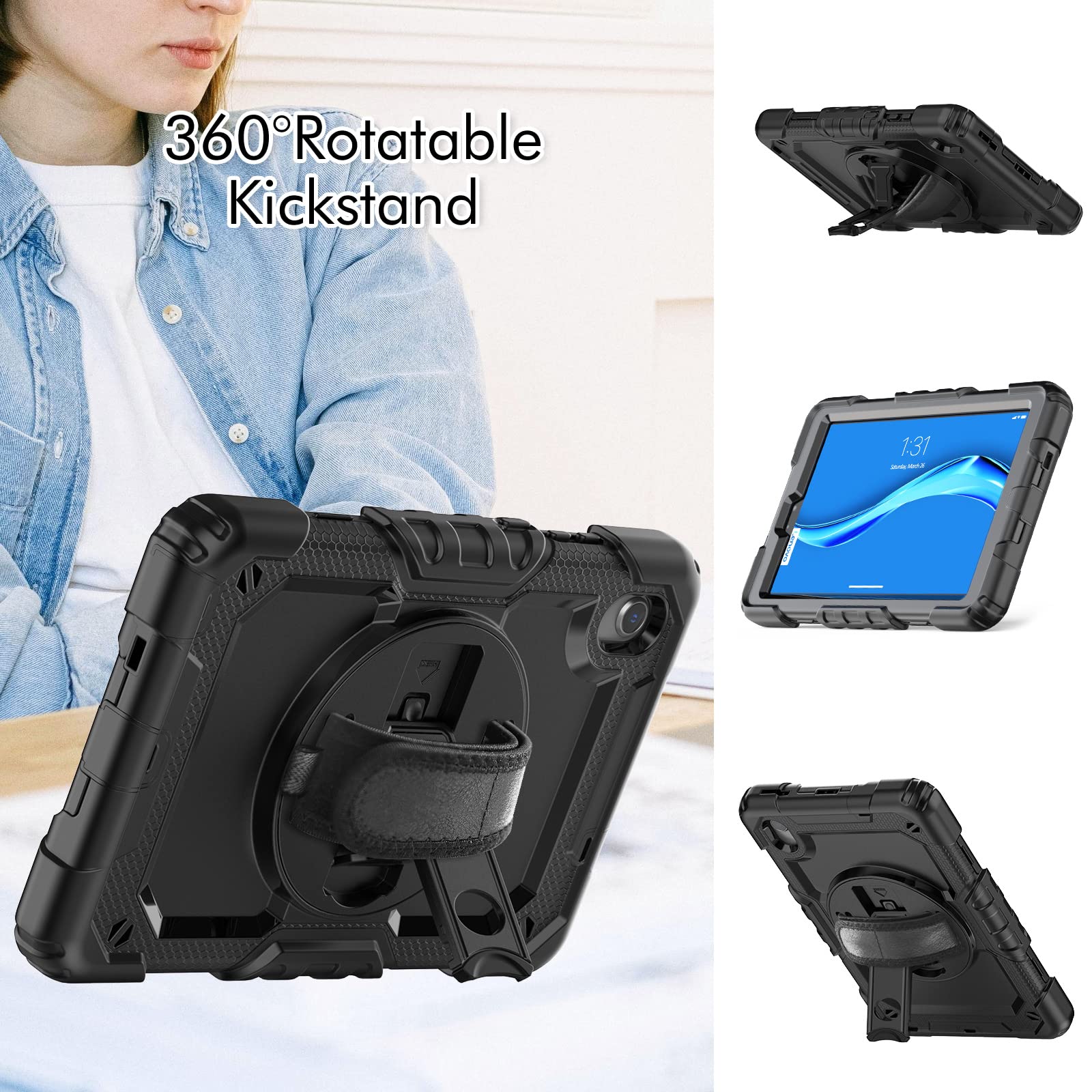 Coque Robuste Timecity Pour Lenovo Tab M8 HD/FHD 8.0 2019 - Protection 360°, Noire