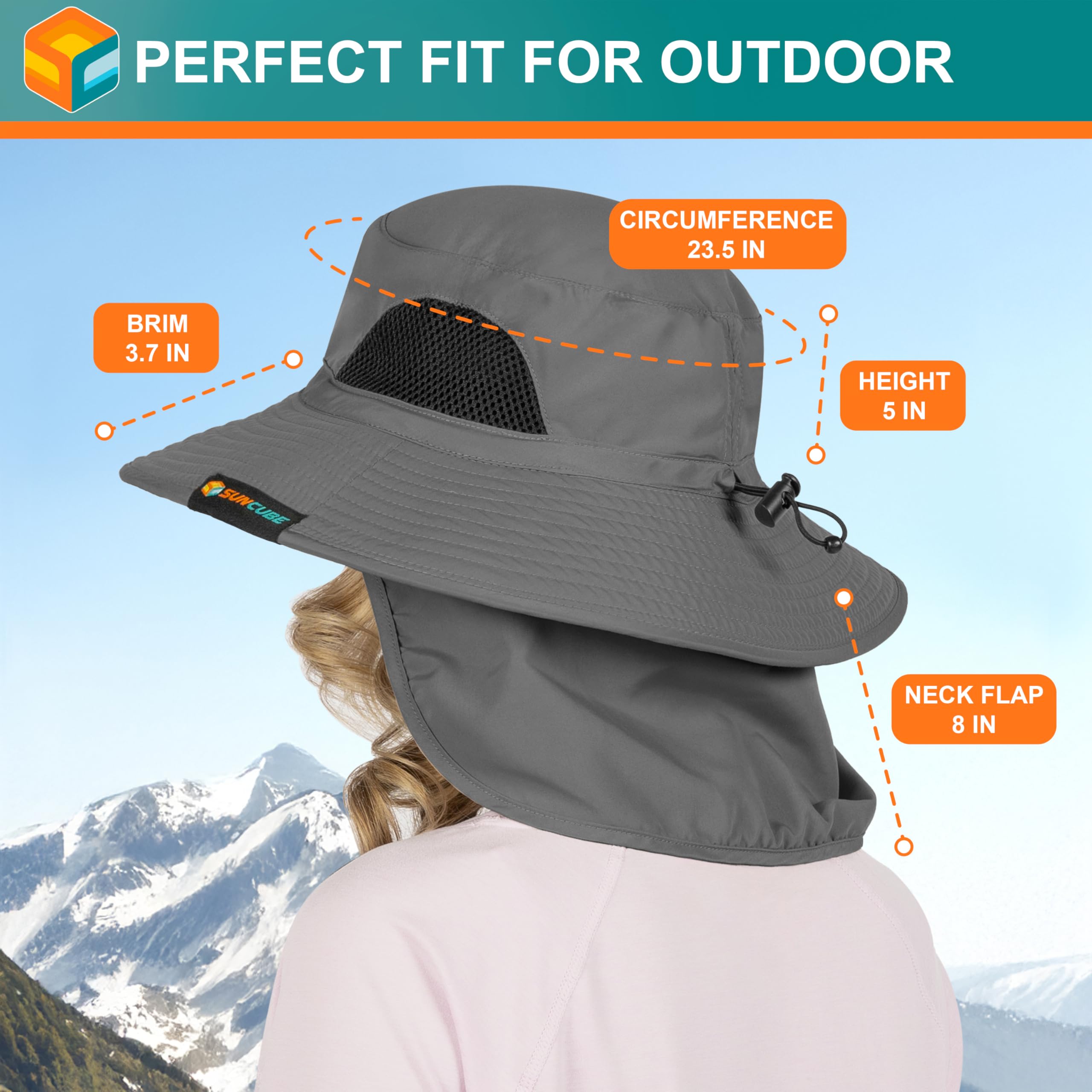 SUN CUBE Sombrero de ala ancha para hombres y mujeres, sombreros de pesca, protección solar UV, sombrero de pescador para hombre, sombrero de pescador, safari, playa, boonie, UPF 50+