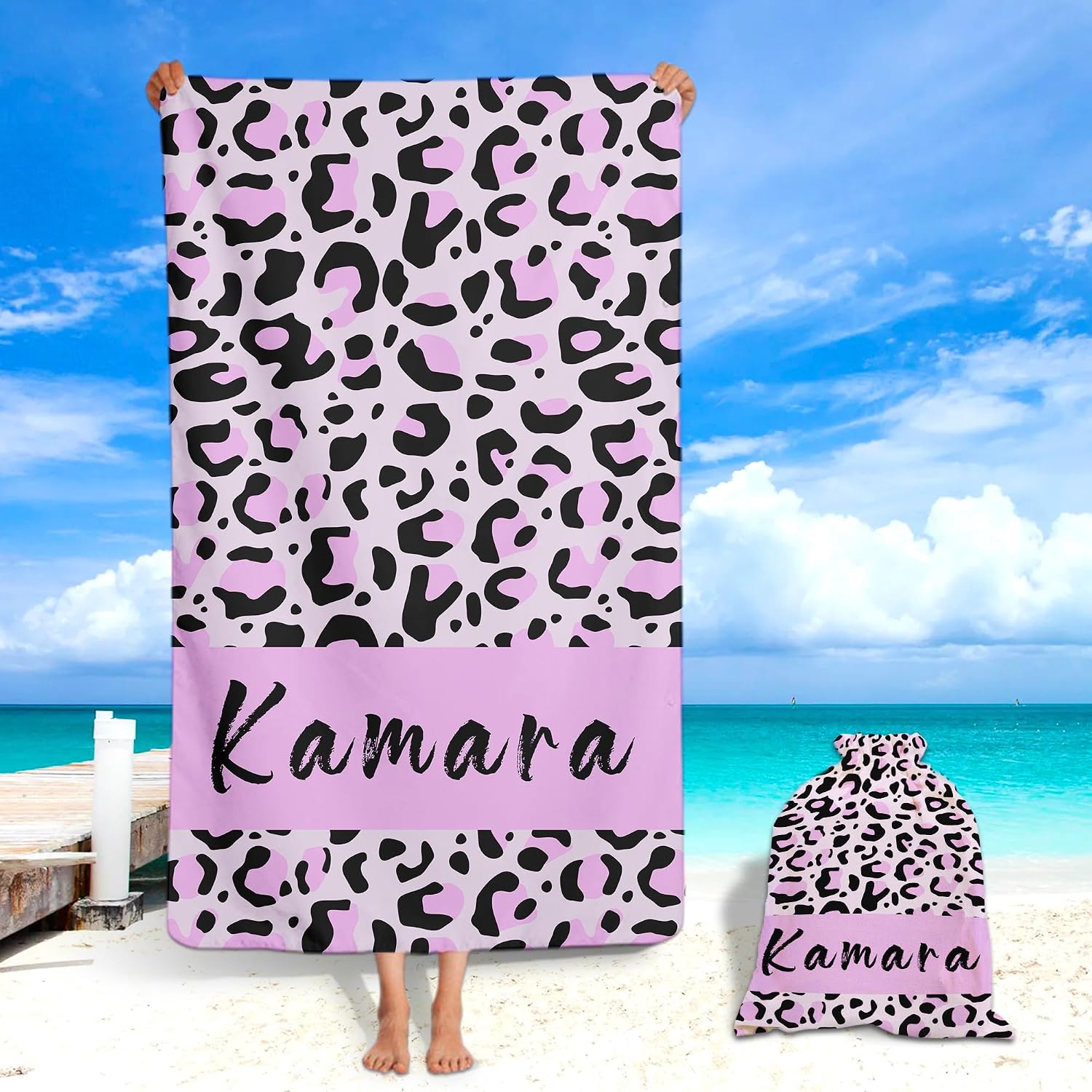 Amazon.com: Prints Fun Personalized Leopard Print Beach Towels for ...