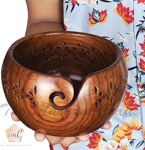 Miniatura 5 de Cuenco personalizado de hilo de madera de palisandro, soporte para cuenco y dispensador para hilos sin enredos, perfecto tazón grande para tejer y