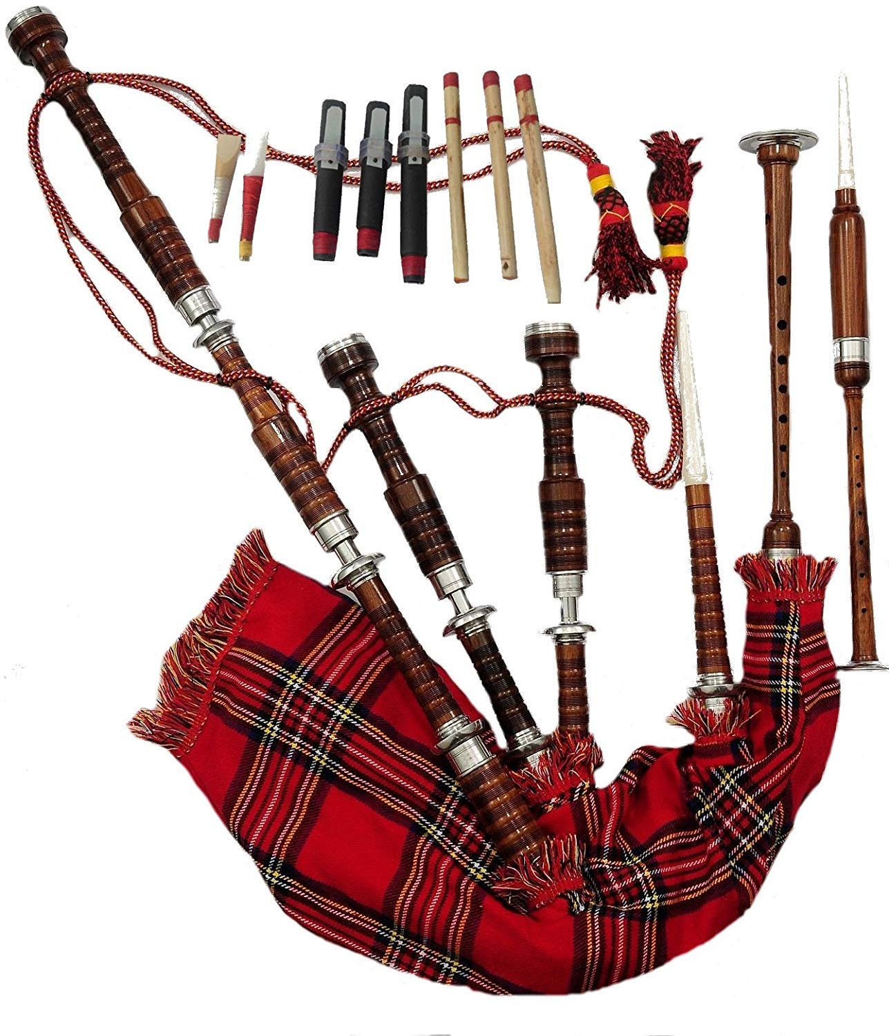 Scottish Great Highland Bagpipe palissandro naturale argento supporti con custodia rigida & tutor libro