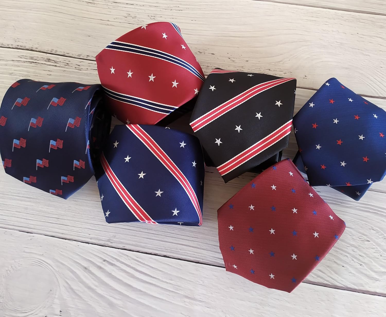 KissTies Mens Silk Tie Set Patriotic Ties The USA Necktie + Pocket Square
