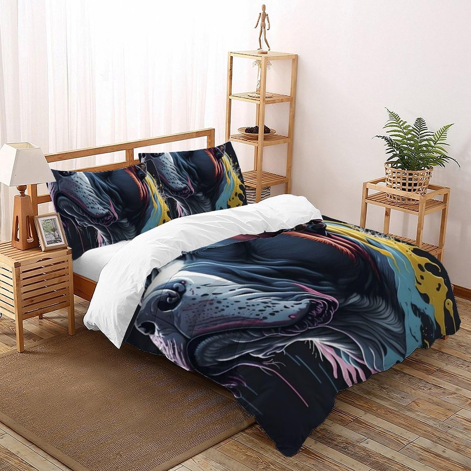 Housse de couette King imprimé chien 3D avec 2 taies d'oreiller