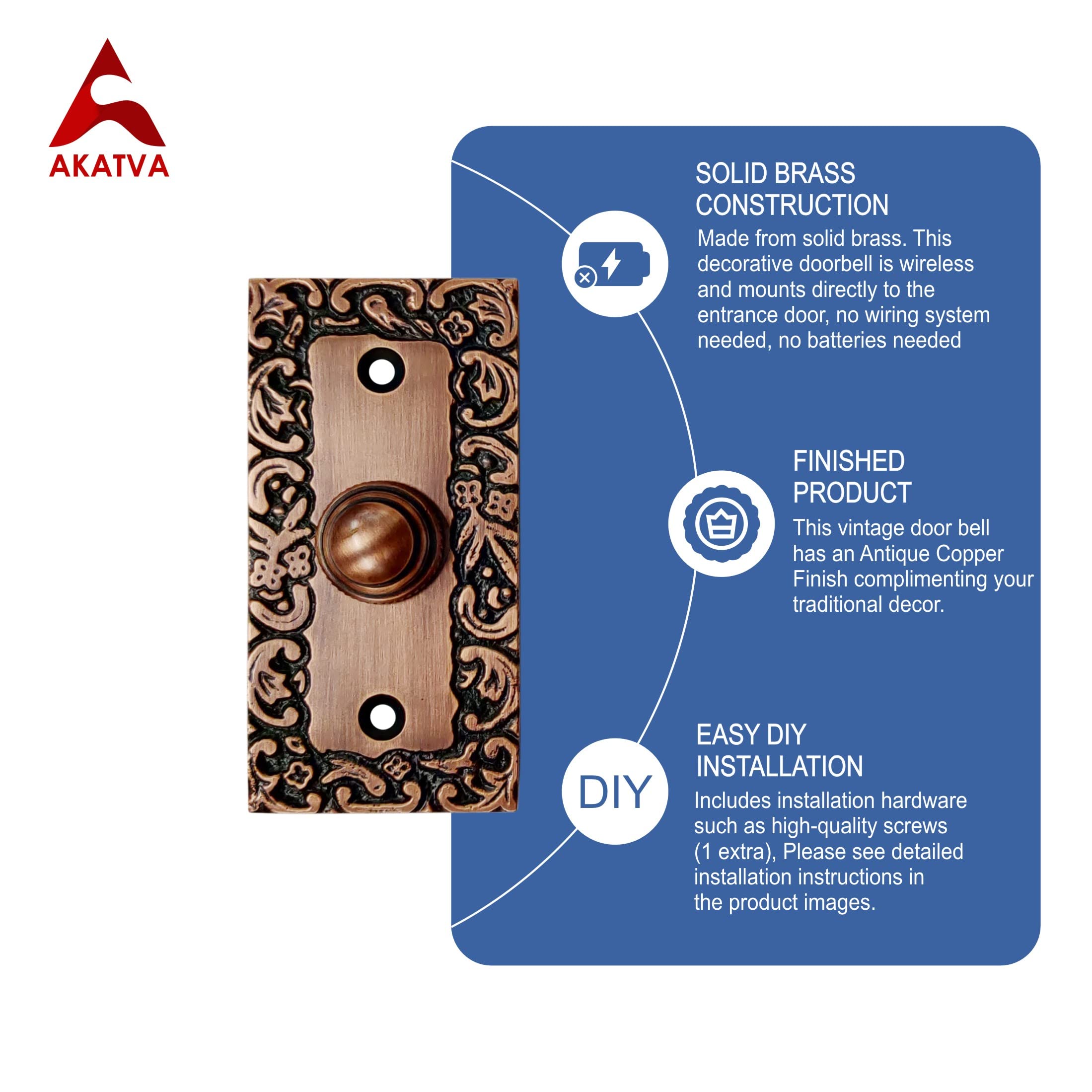 Akatva Door Bell Button - Bell Push Button - Doorbell Chime Wired - Doorbell But Akatva Door Bell Button - Bell Push Button - Doorbell Chime Wired - Doorbell But