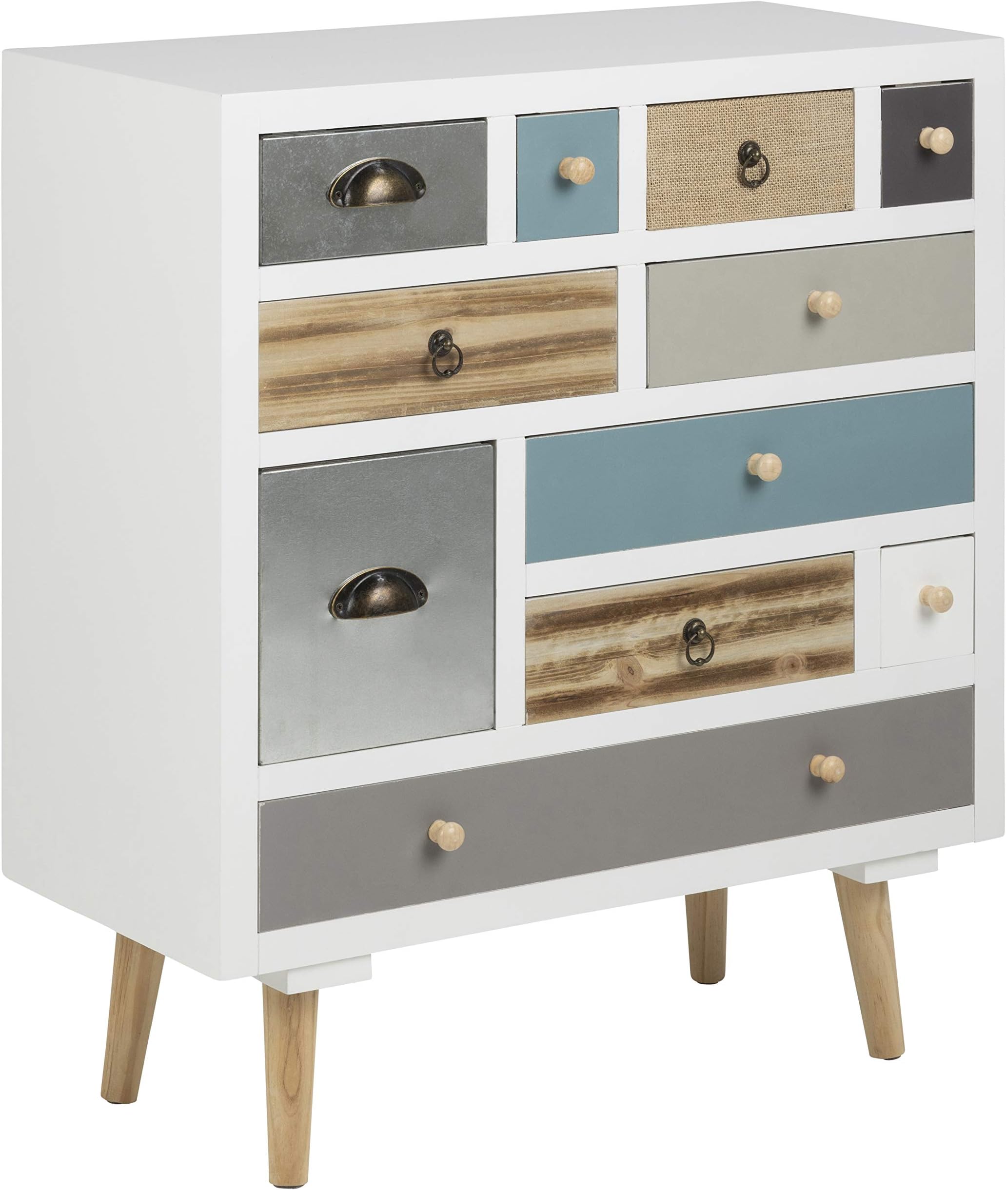 AC Design Furniture 63374 suwen Multi Drawer Chest, Pine Legs, Clear Coat, Set of 11, White