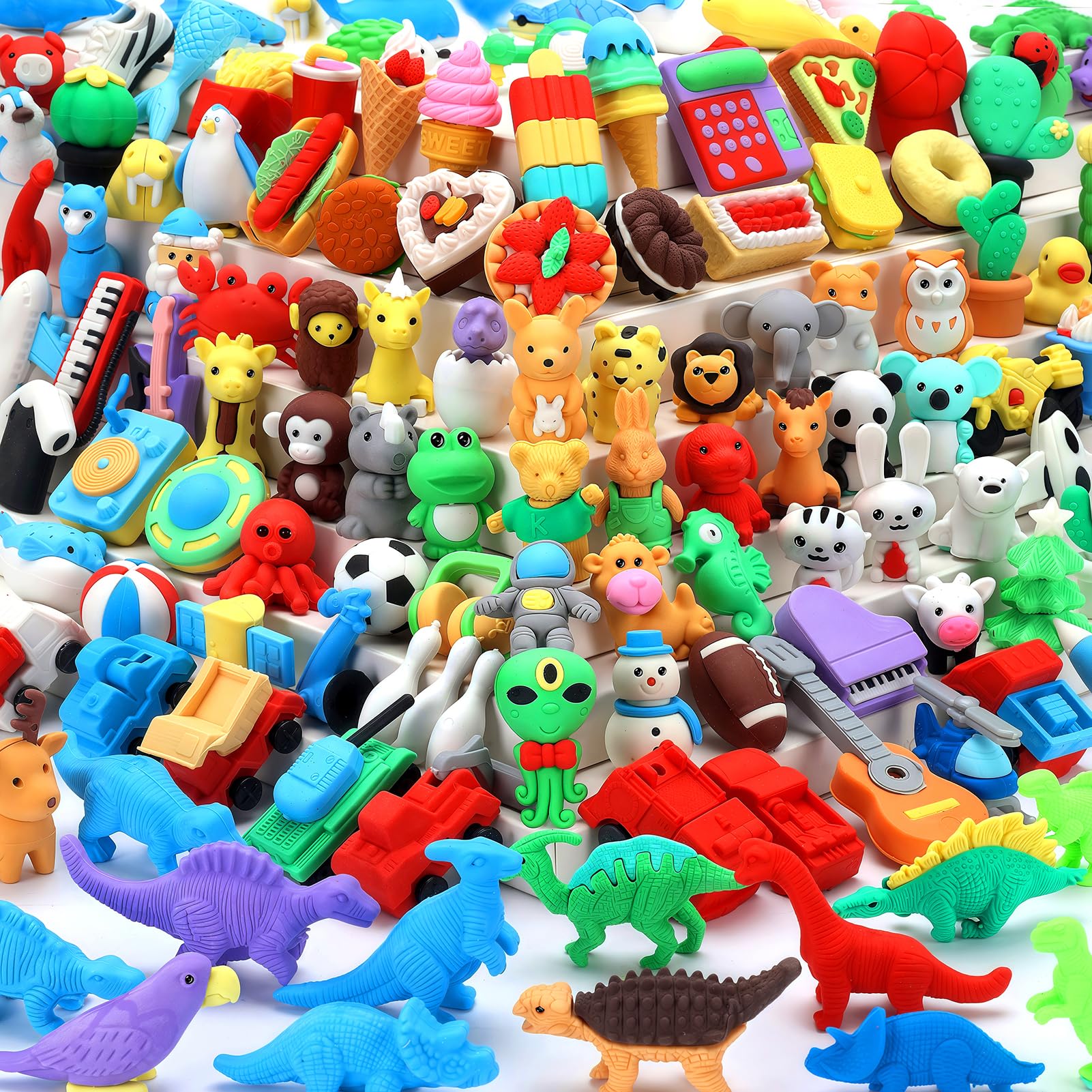 URSKYTOUS 121Pcs Animal Erasers Desk Pets for Kids Animal Pencil Erasers Bulk Puzzle Eraser Toys Gifts for Classroom Prizes,Game Reward,Treasure Box,