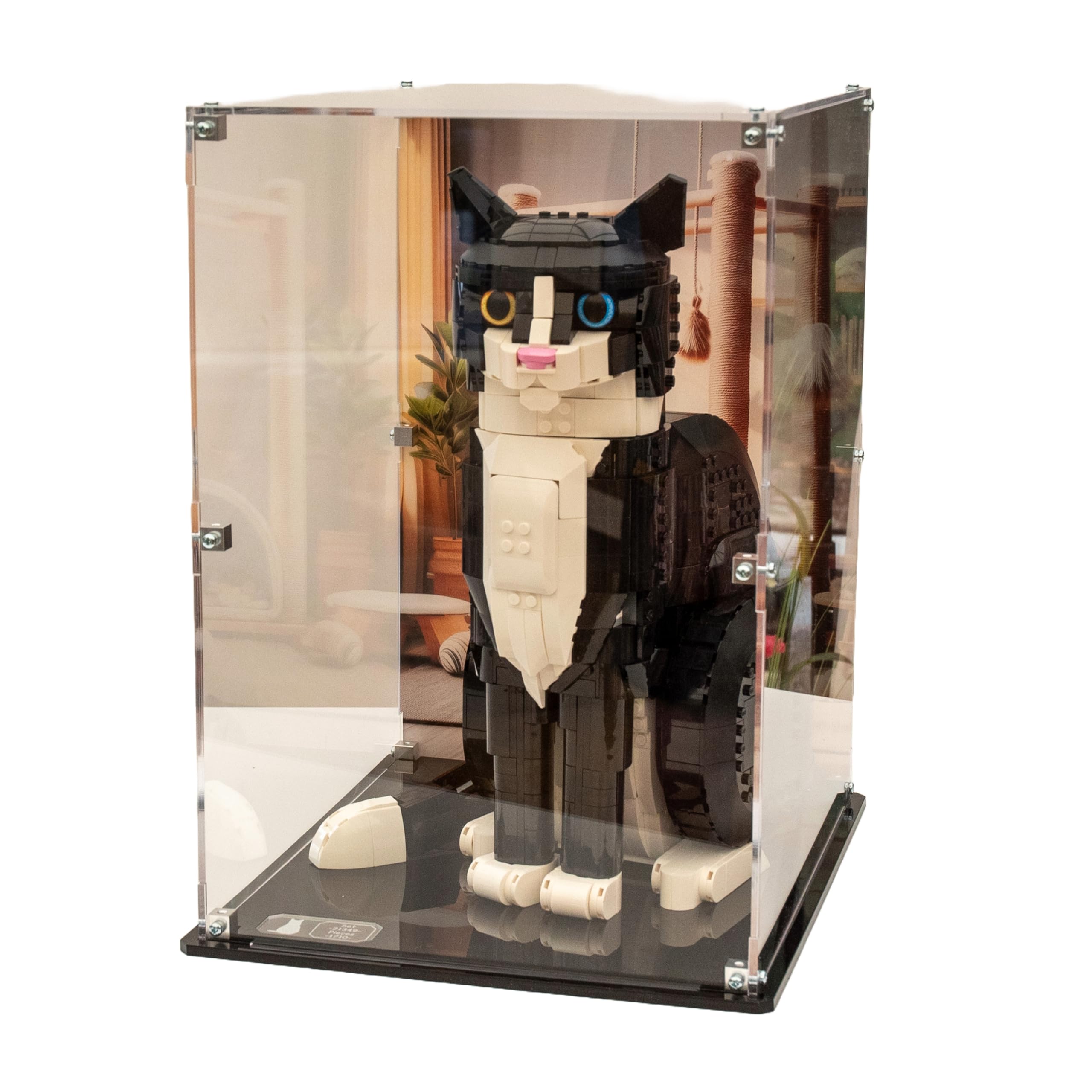 Acrylic Display Case compatible with LEGO® Tuxedo Cat (21349) (Printed Background)
