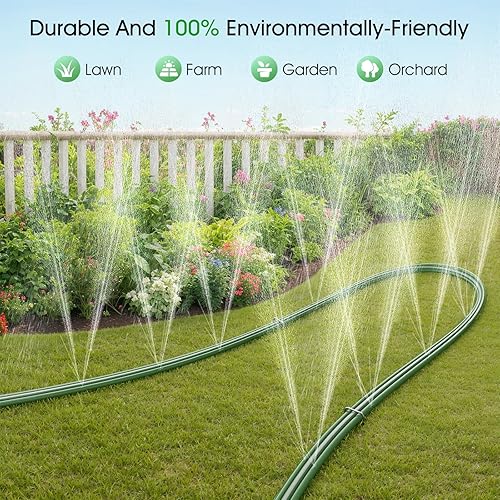 Miniatura 7 de Manguera de remojo de jardín de 50 pies con 10 estacas, manguera de agua plana duradera para césped, jardines y macizos de flores, tubo de riego a
