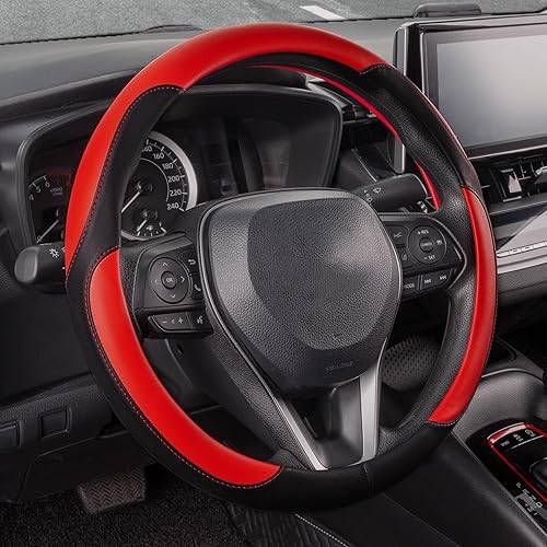 Miniatura 163 de SEG Direct Funda universal para volante de automóvil, de 15 pulgadas, piel de microfibra, color blanco y gris Negro y gris