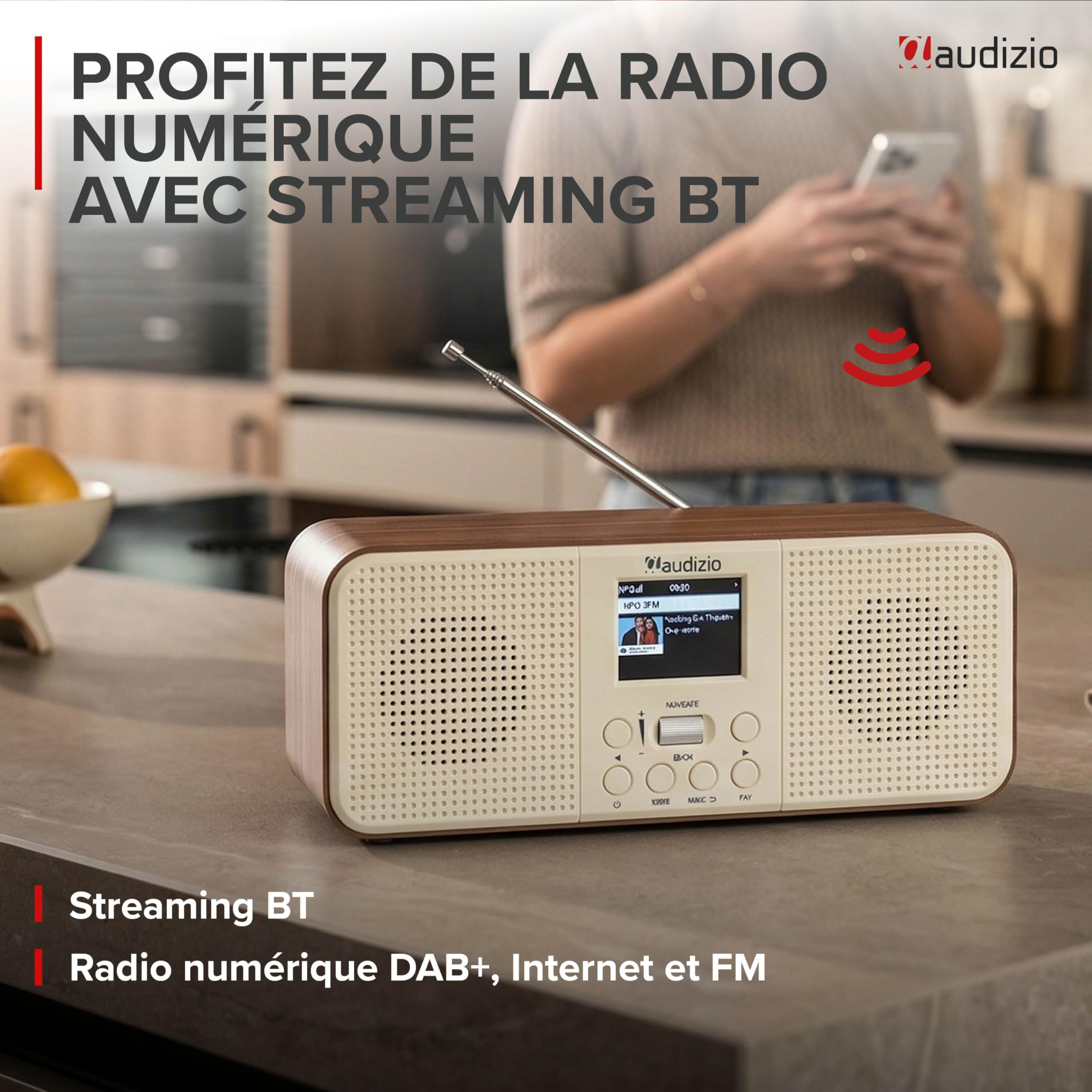 Audizio Bucine Radio Internet WiFi Dab+ FM BT 40W, Radio Numérique Stéréo avec Écran Couleur, Télécommande, Alarme Et Minuterie, Design Crème Élégant Maison