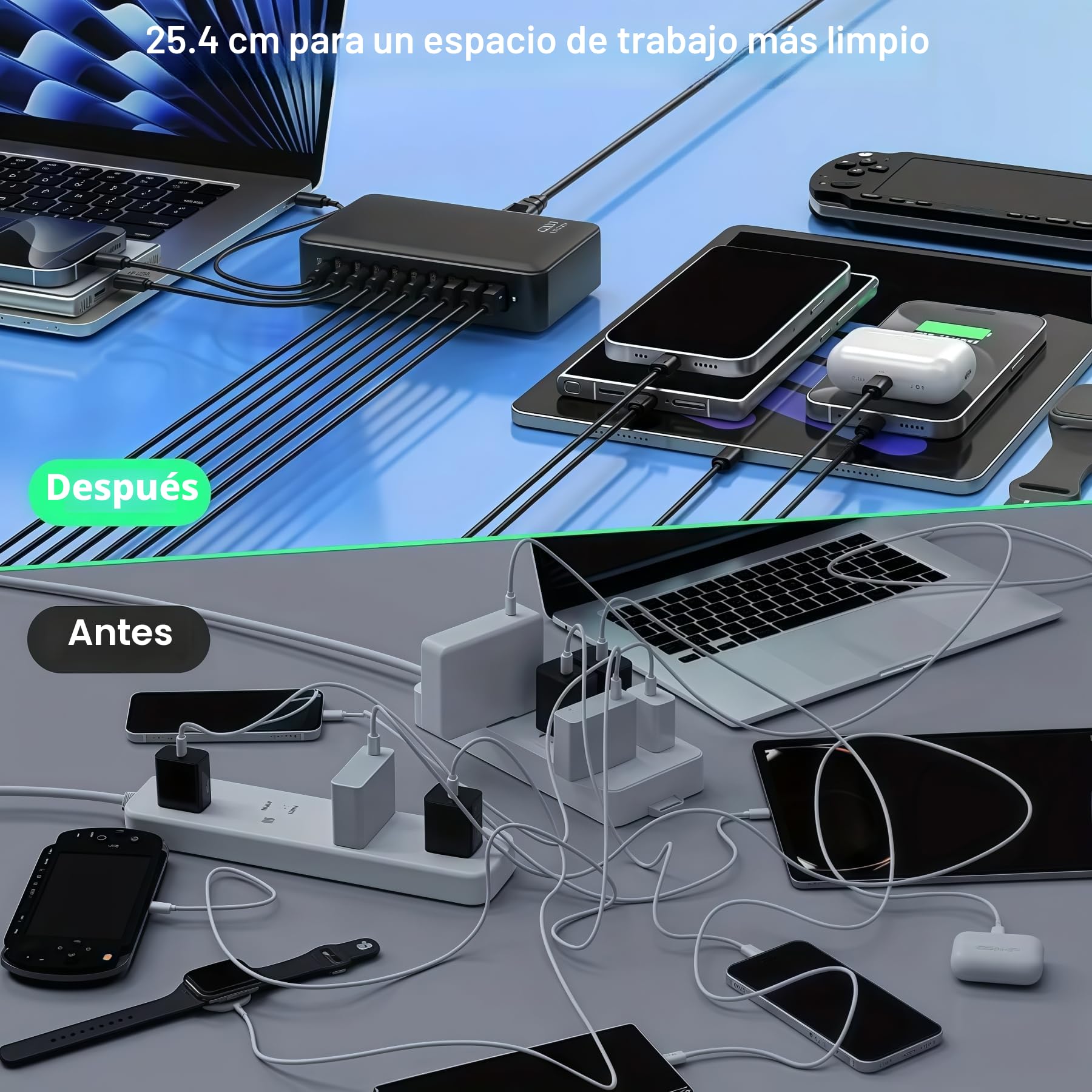 Cargador USB C Multiple Estación de Carga de 620 W con 3* PD PPS de 100W y Multi Tipo-C de 65W Carga Rápida Fast Charger Adaptador para MacBook, iPad, iPhone 16/15/14/13/12 Pro MAX, Samsung,Pixel 9