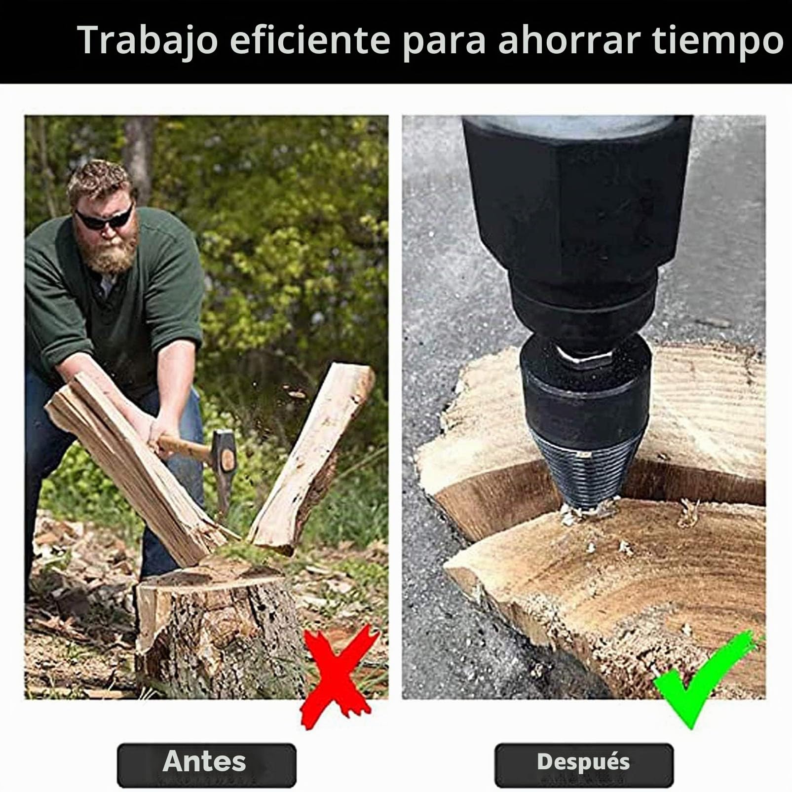 Taladro de Cono 32mm, Divisor de Madera, Taladro Escalonado, Partir Troncos, Cortar Leña, Tornillo de Cono Conductor, Cortador de Troncos
