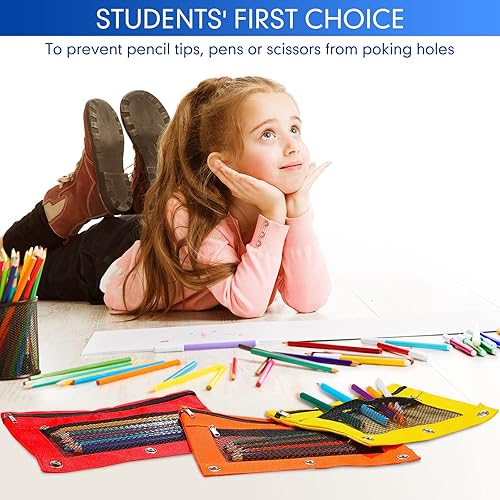 Miniatura 5 de Paquete de 60 bolsas para lápices para carpetas de 3 anillos de malla con cremallera, estuche de lápices de colores surtidos, bolsas para lápices