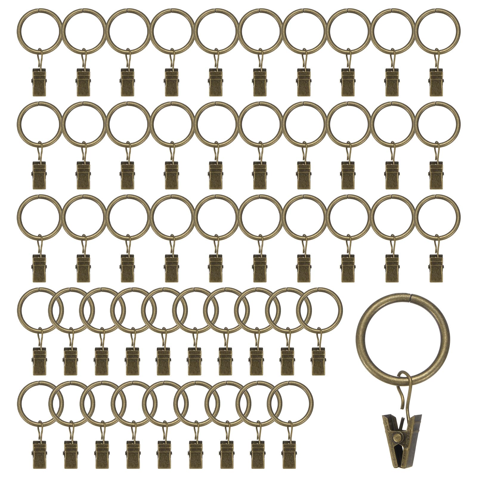 M METERXITY 100-Pack Bronze Curtain Rings with Clips, Rustproof Metal Curtain Hooks with Clips