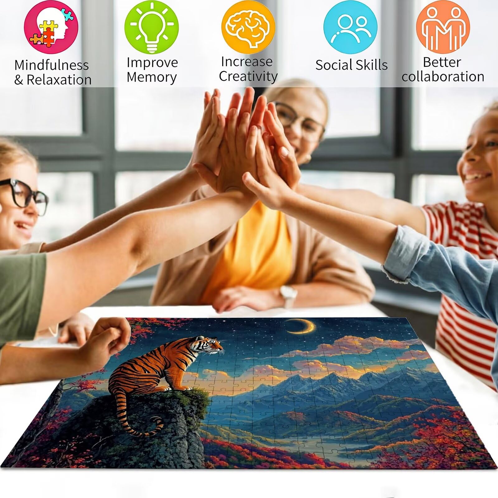 Tiger Puzzle 1500 elementów, trudne puzzle, drewniane puzzle dla całej rodziny, zestaw "zrób to sam", dla dorosłych, nadają się jako dekoracja ścienna i prezenty dla kobiet, temat: krajobraz 8p-395