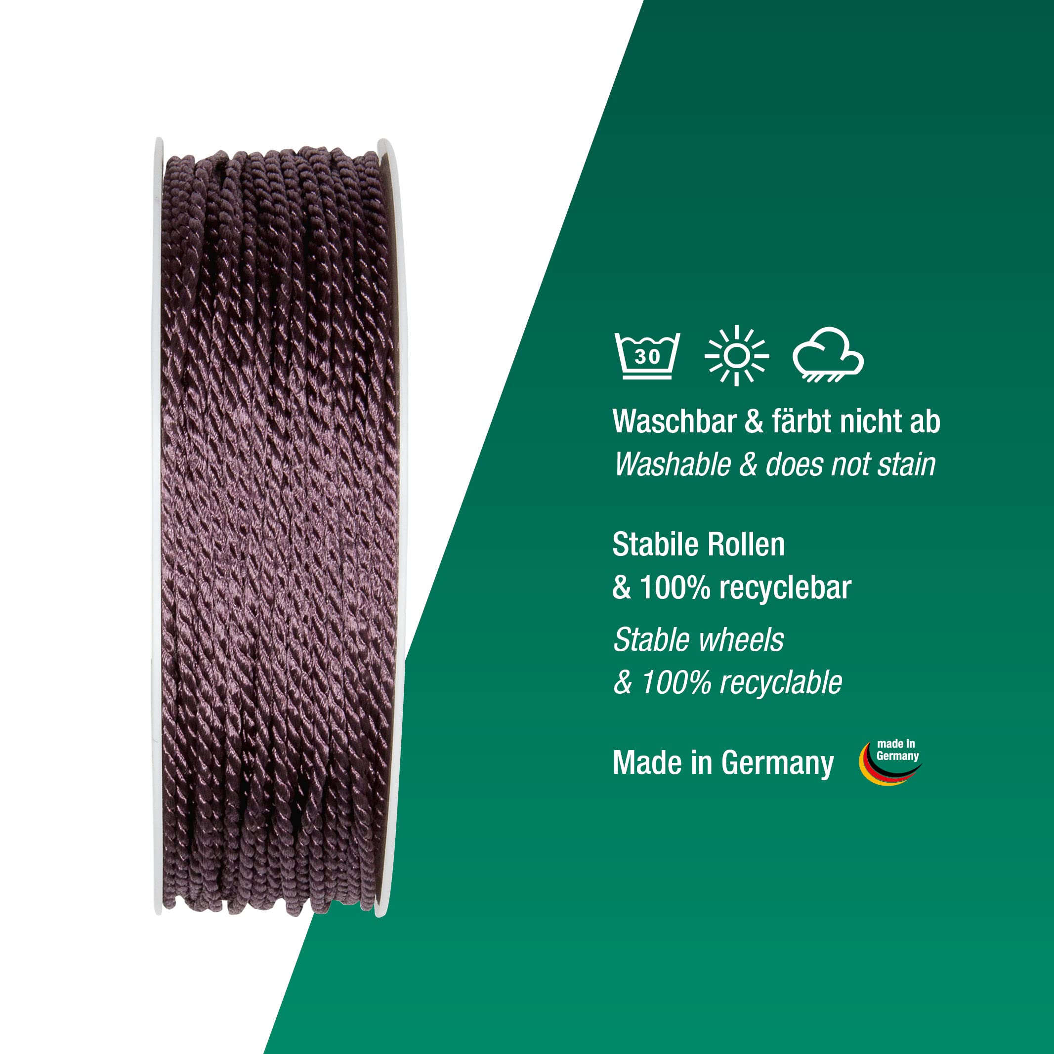 Halbach Seidenbänder Premium Cord (Dark Lilac), Width 2 mm, Length 50 m, Made in Germany and Oeko-Tex Certified - Image 3