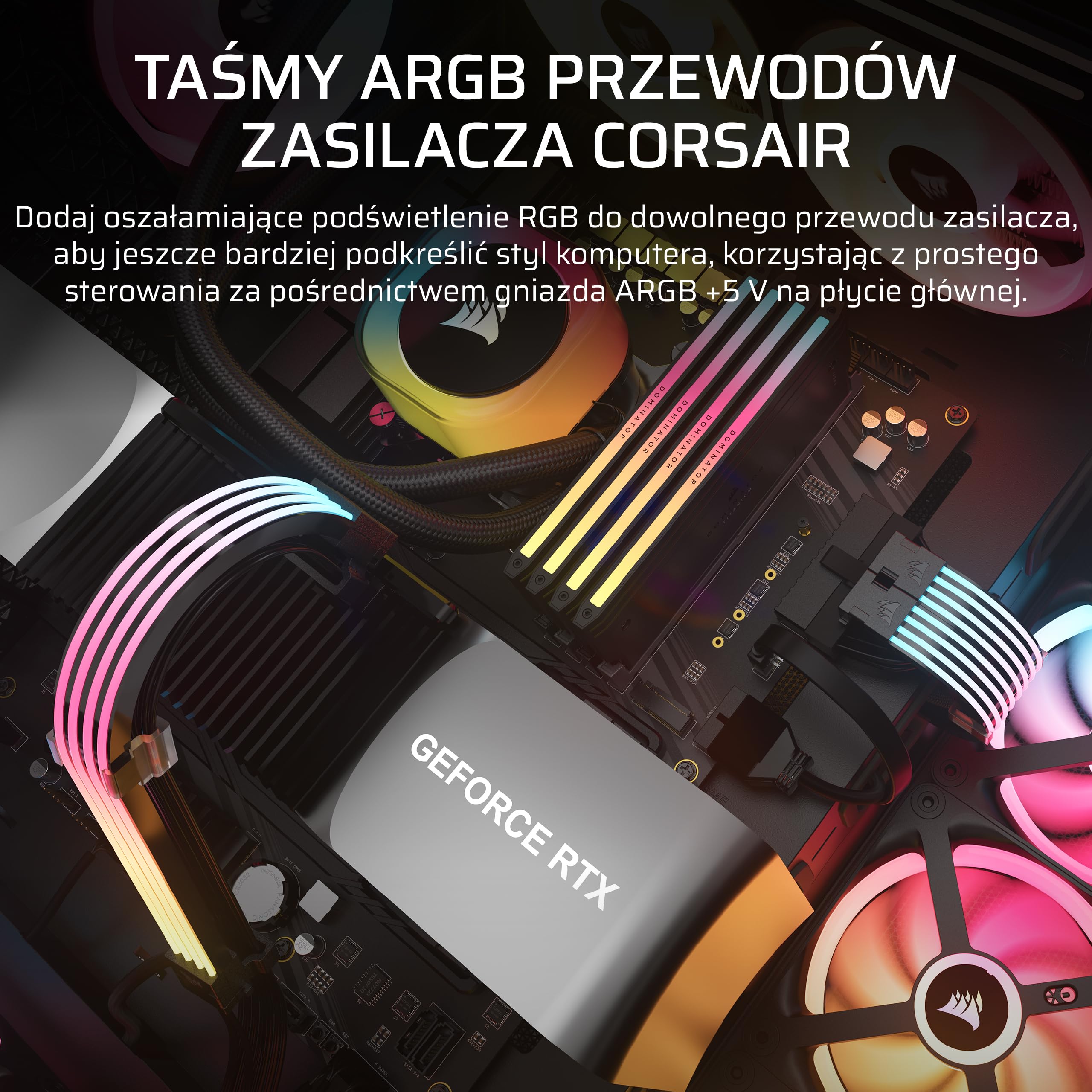 CORSAIR iCUE ARGB Paski Kablowe Do Zasilacza – 2 Paski LED 200 mm – 100 Diod LED RGB Na Pasek – Pasują Do Każdego Babla Zasilacza – Sterowanie ARGB 5 V Na Płycie Głównej – Czarny