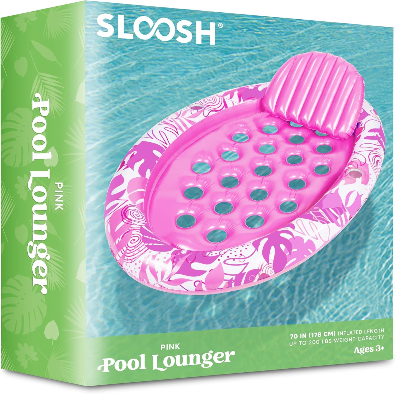 Inflatable Tanning Pool Floats Adult - Sloosh Oval Tanning Float Lounger for Adults Floating Raft, Sunbathing Bed Mat Pad Lake Beach Swimming Pool Blow Up Sun Tan Tube with Backrest Cup Holders (Pink)
