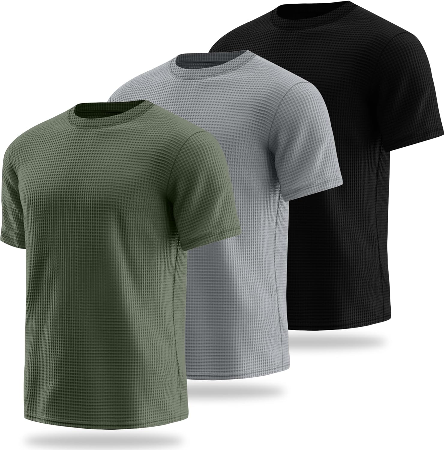 Ficerd 3 Pack Men's Short Sleeve Waffle Knit Shirts, Casual Textured Crew Neck Summer T-Shirts Lightweight Solid Pullover Tee - Image 4