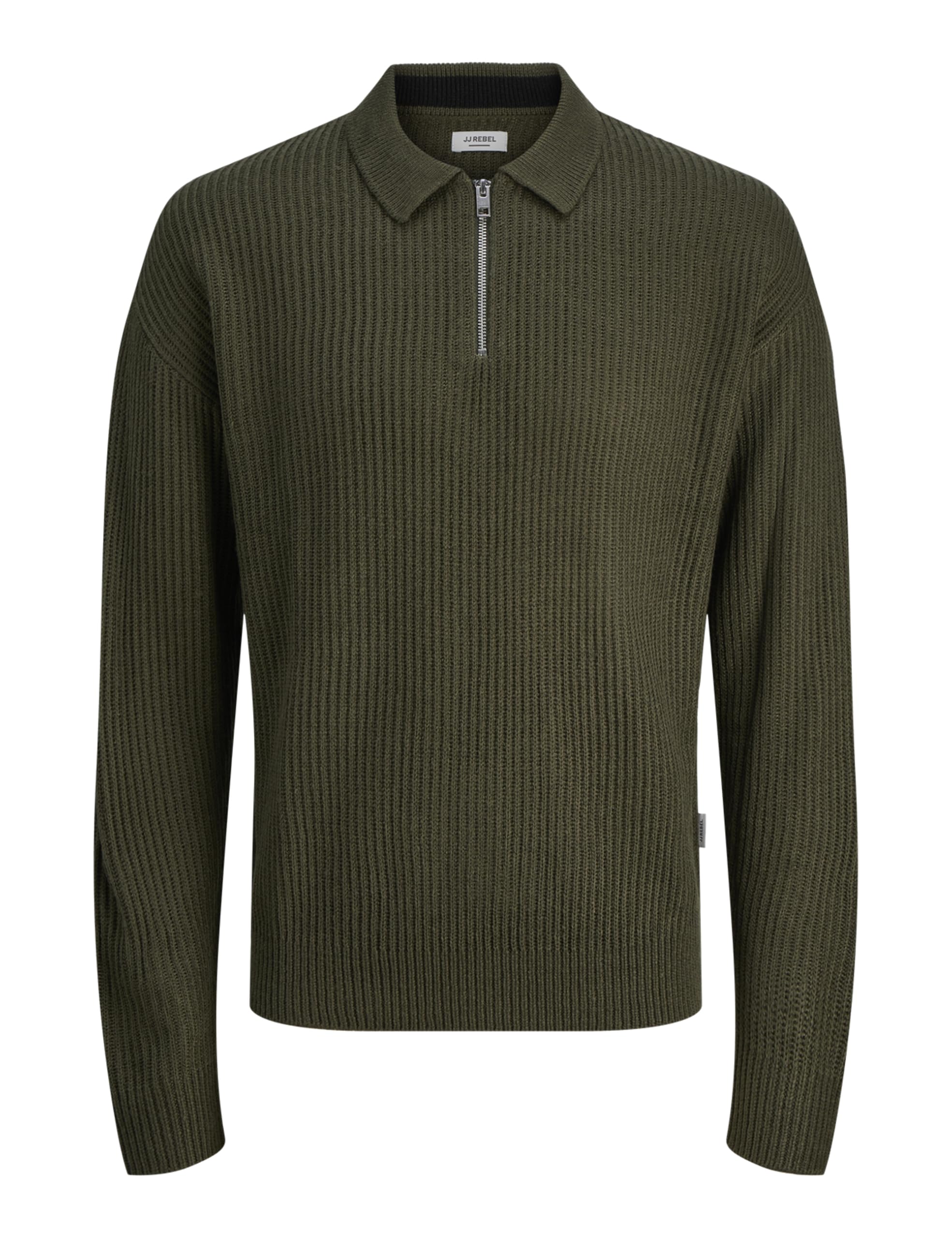 JJ rebel Men's Jreblogan Knit Zip Polo LS, Forest Night, L