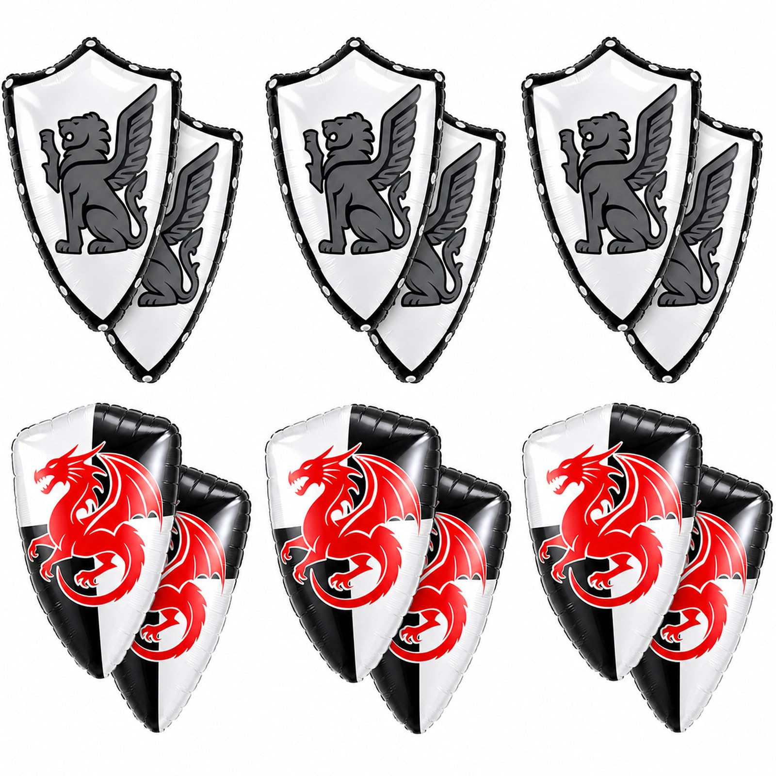Gemscream Lot de 12 boucliers gonflables pour fête médiévale - Motif double dragon - Pour l'été, la piscine, les fêtes d'anniversaire, les activités de cosplay