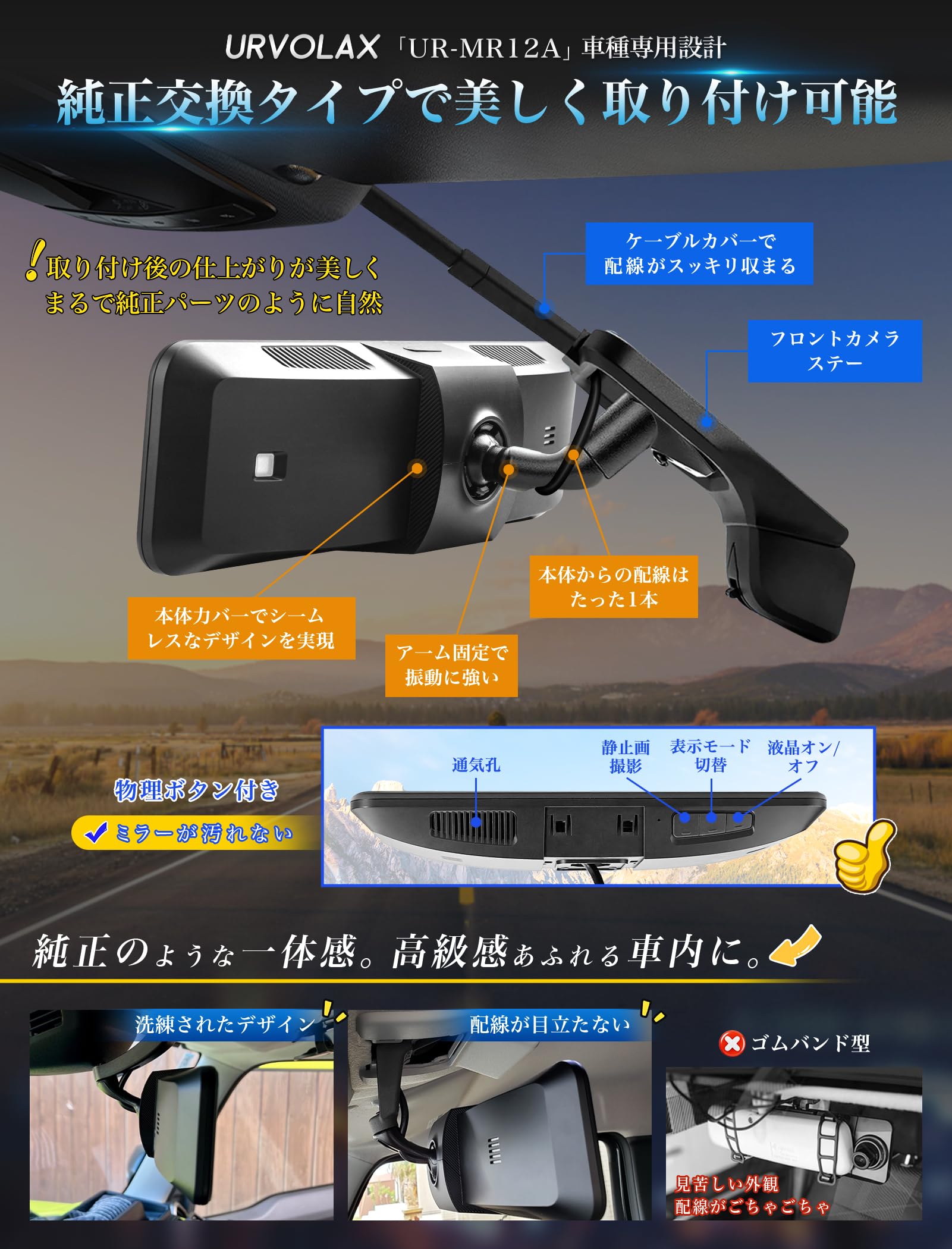 【開封済・未使用】URVOLAX　ドライブレコーダー　ミラー交換型　前後カメラ Amazon.co.jp: URVOLAX新登場 ミラー型ドライブレコーダー 純正交換 2K