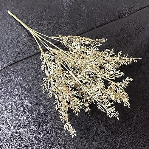 Miniatura 5 de Plantas artificiales, hierba de pino dorado, para decoración de Navidad, planta falsa, arbustos, arbustos de helechos, arbustos sintéticos,