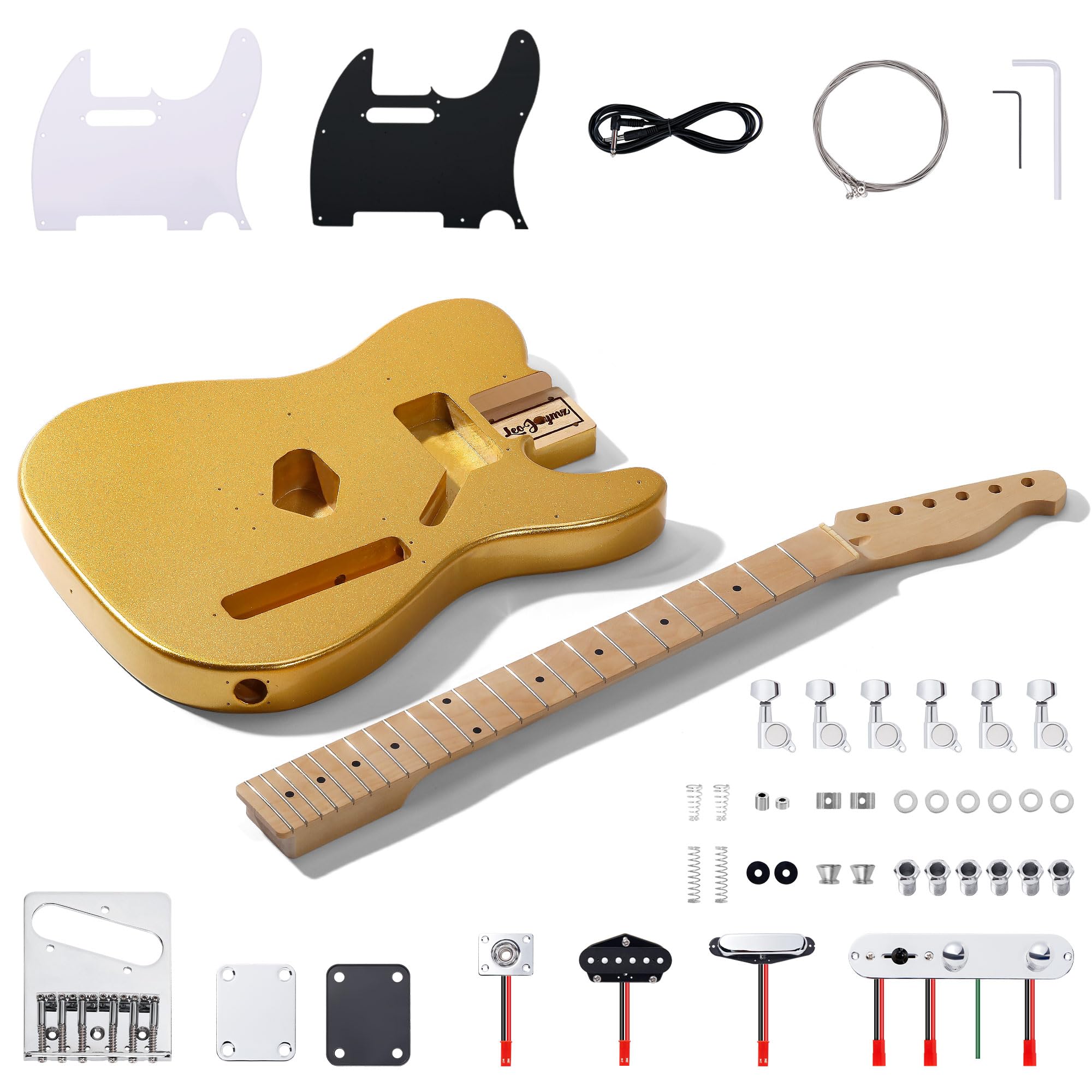 Leo Jaymz DIY TL Style Electric Guitar Kits,Spray-painted Mahogany Body,Maple Neck, including all Components (TL Gold)