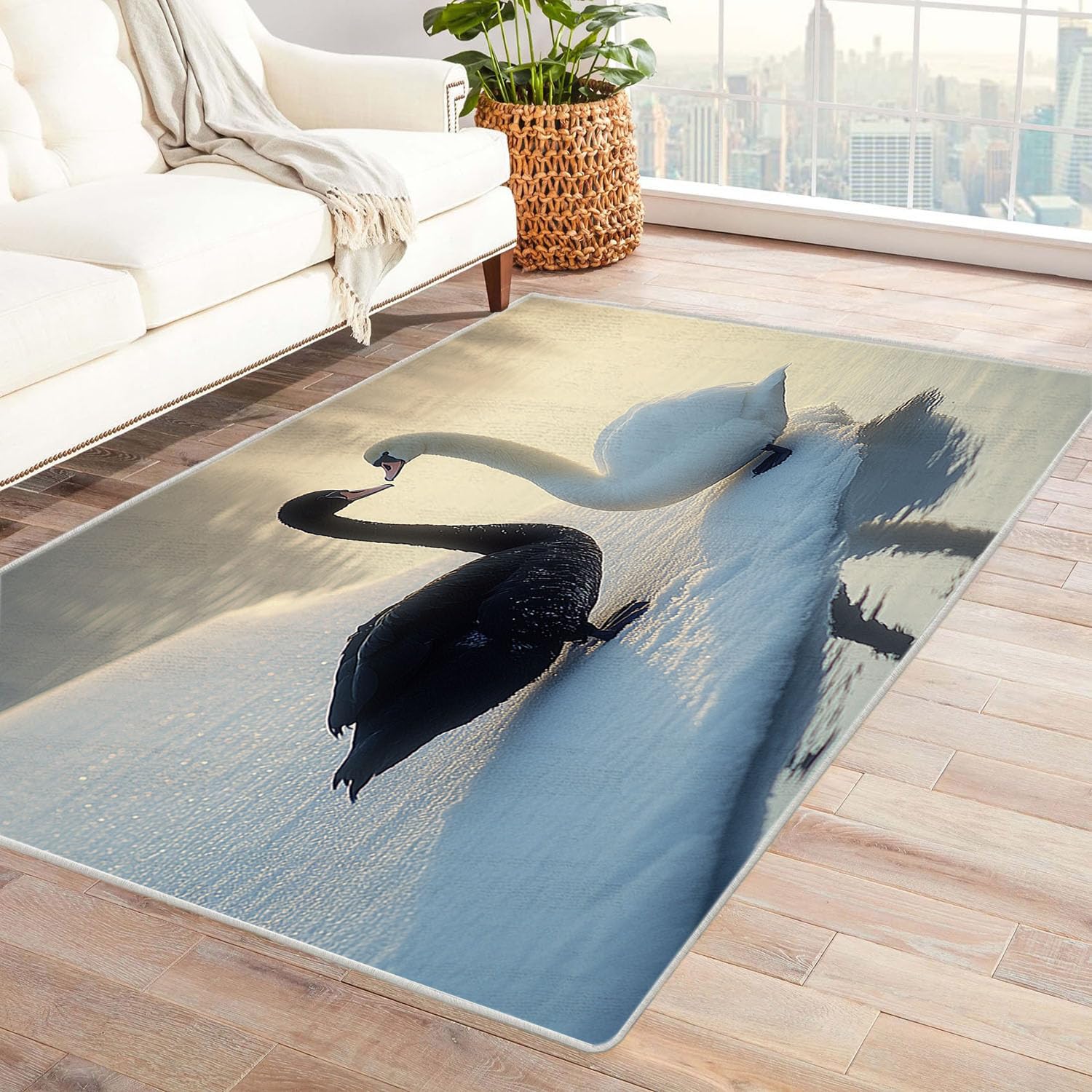 Tapis protection sol gaming cygne noir déco moderne 60x90cm