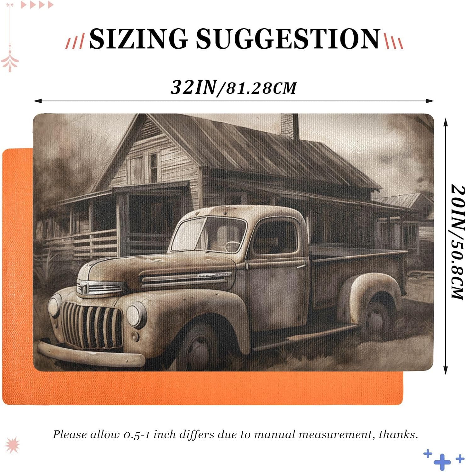 Front Door Mat (Old Truck), 32x20 in Indoor Outdoor Welcome Mats Doormat for Entrance Patio Porch Entryway Water Absorbent Low Profile Anti Slip