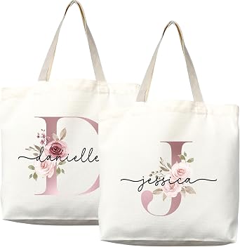 Monogram Tote Bag Personalized Canvas Initial Tote with Custom Name, for Everyday Use, Gifts & Special Occasions
