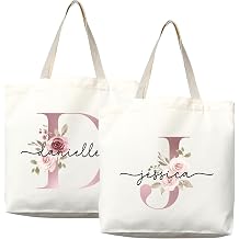 Monogram Tote Bag Personalized Canvas Initial Tote with Custom Name, for Everyday Use, Gifts & Special Occasions