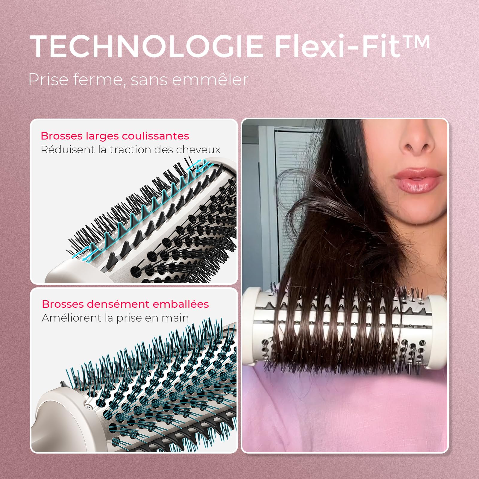 TYMO STYLUX Thermal Brush, Brosse Thermique pour Brushing de 43mm, One-Step Céramique Peigne à Friser Chauffante, 3 Températures, Brosse Bouclante Electrique Pour le Lissage et le Volume
