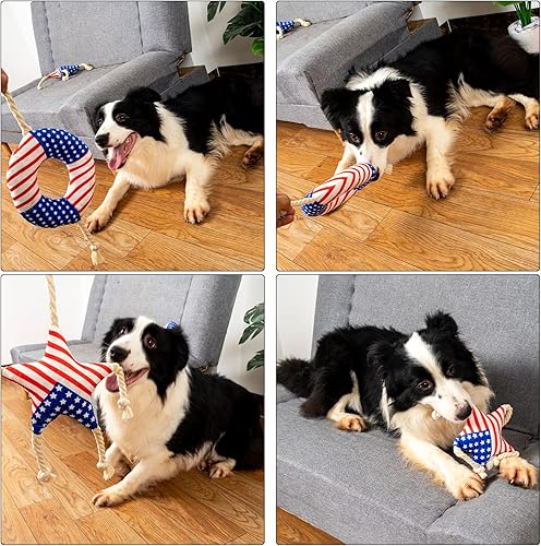 Miniatura 2 de Mr.baby Juguetes chirriantes para perros, donas y estrellas, juguete de fiesta de felpa con bandera estadounidense para perros, juguetes de peluche