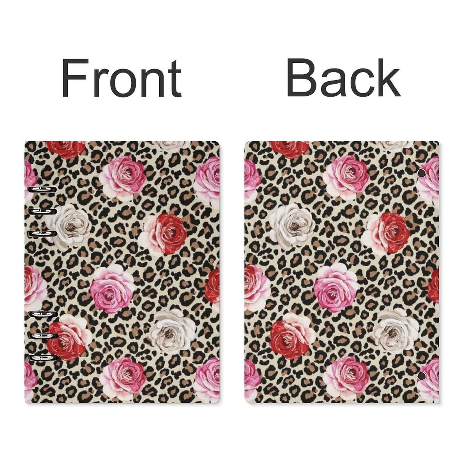 OPOZSDF 6 Ring Binder Refillable Journal Notebooks Office Supplies, A5 Pu Leather Travel Personal Planner Notebook Compatible with Animal Rose Flowers Cheetah Leopard Print Floral, 90 Sheets