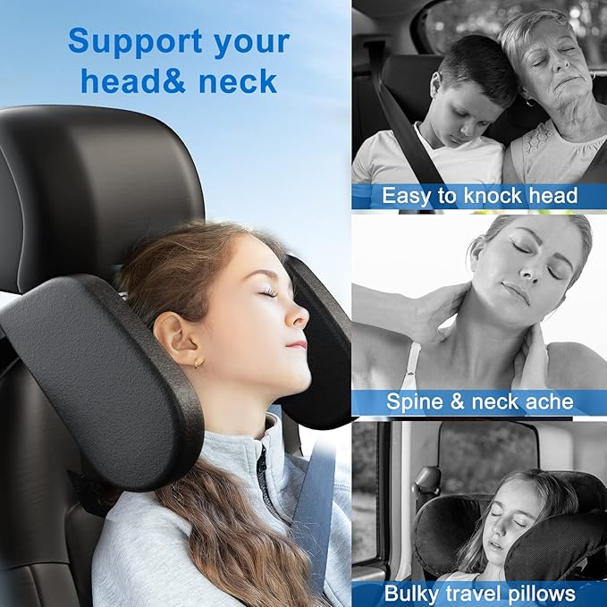 Almohada para reposacabezas de coche ajustable, negra miniatura 6