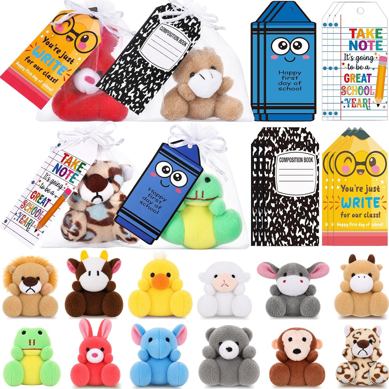 Wiwiqing 12 Set Back to School 4 Style Gifts Mini Stuffed Animal with Card