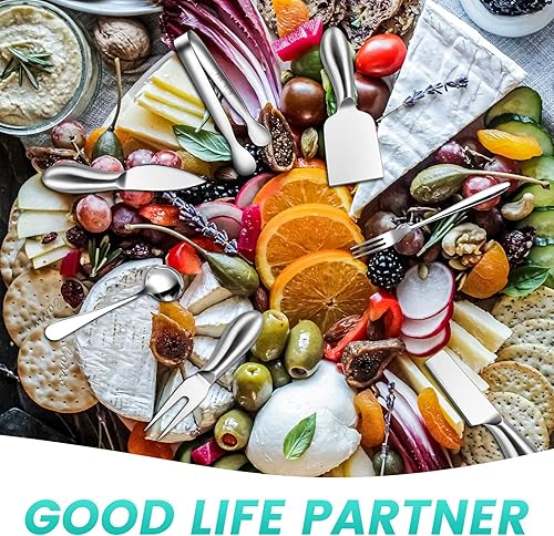 Miniatura 6 de Juego de cuchillos de queso plateado para accesorios de tabla de charcutería, cortador de queso de acero inoxidable y cuchillos esparcidores de